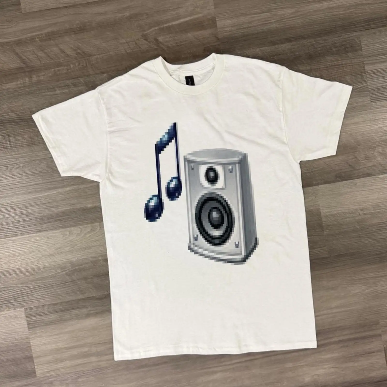 Audio Music Notes - Koszulka Y2K Retro Pixel Art z